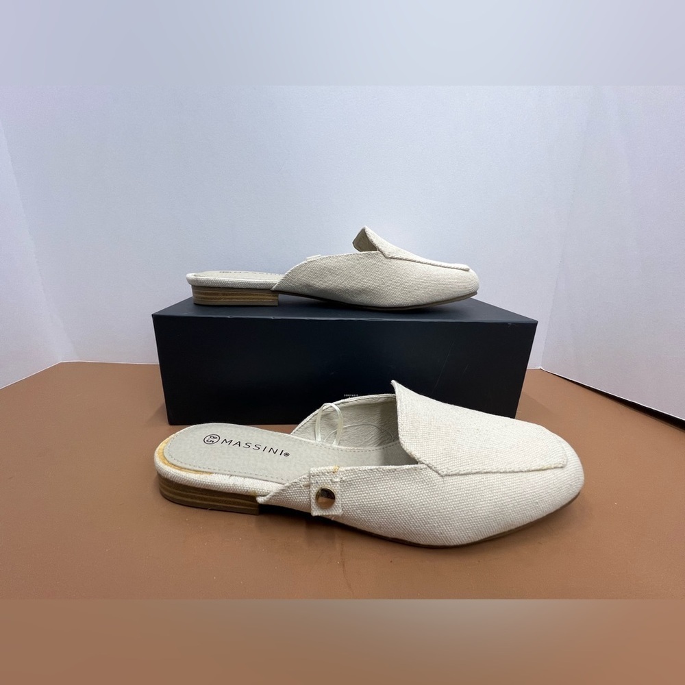 Massini Canva Cream Mules with Square Toe Design size 8.5 - Picture 2 of 9